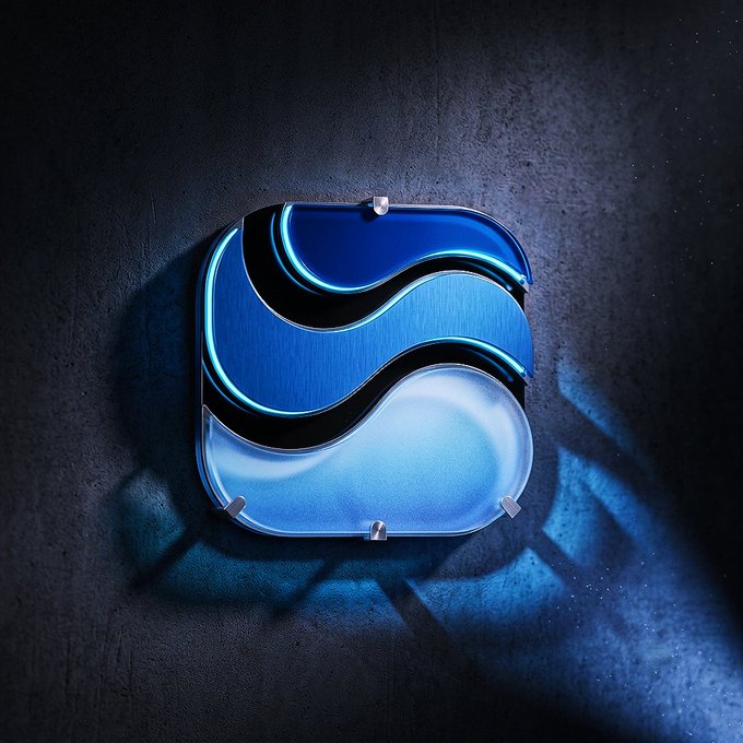 The image features an advertisement for a company named "RIVER" that uses a blue and black color scheme with a wave design. The logo is displayed prominently against a dark background, making it stand out. The caption below the logo reads, "Good afternoon everyone The energy around @River4fun and @RiverdotInc has been impressive lately. Season ?".