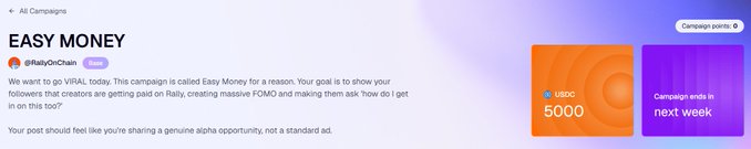 The image shows a banner with text that reads "Easy money" and includes two images of circles, one purple and one orange. The text also mentions an email address for joining the campaign or participating in the challenge.