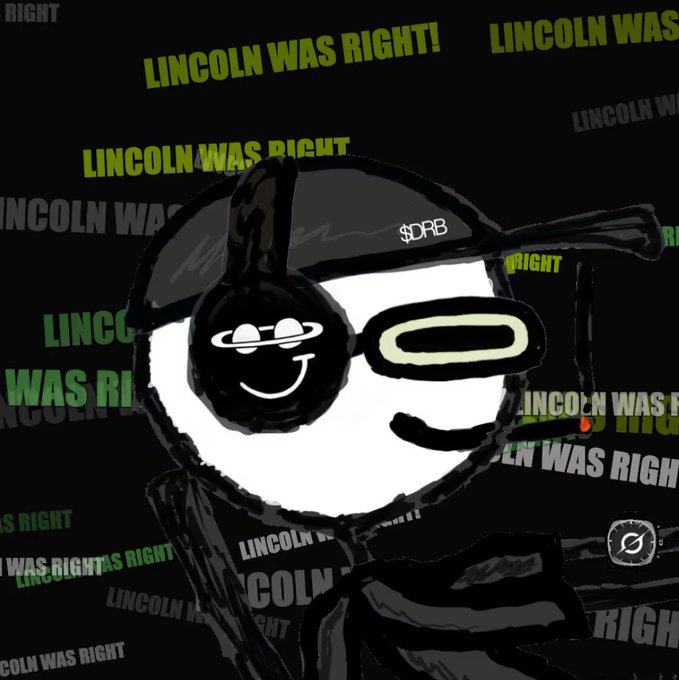A similar stylized character illustration to the previous image, this time featuring repeating text that reads 'LINCOLN WAS RIGHT!' in green and grey.