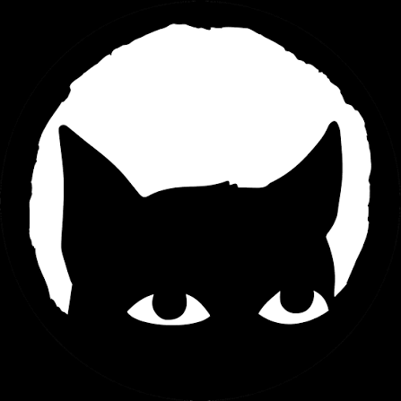A high-contrast black and white minimalist graphic featuring a silhouette of hair with stylized eyes peering out from the darkness.