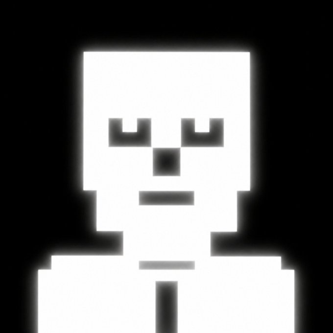 A pixelated white skeleton character with a skull face and simple features is displayed against a black background, representing the "$CLOCKED" NFT collection featured in the launch announcement. The skeleton's skull-like appearance aligns with the crypto/NFT branding of the upcoming mint on OpenSea, where holders can earn 200K $CLOCKED tokens per NFT.