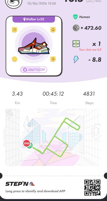 The image shows a fitness tracking app with a purple background, displaying information about steps taken during a run or walk. The app also includes a map of the user's location for easy monitoring. A summary of the day's activity can be seen on the screen as well.