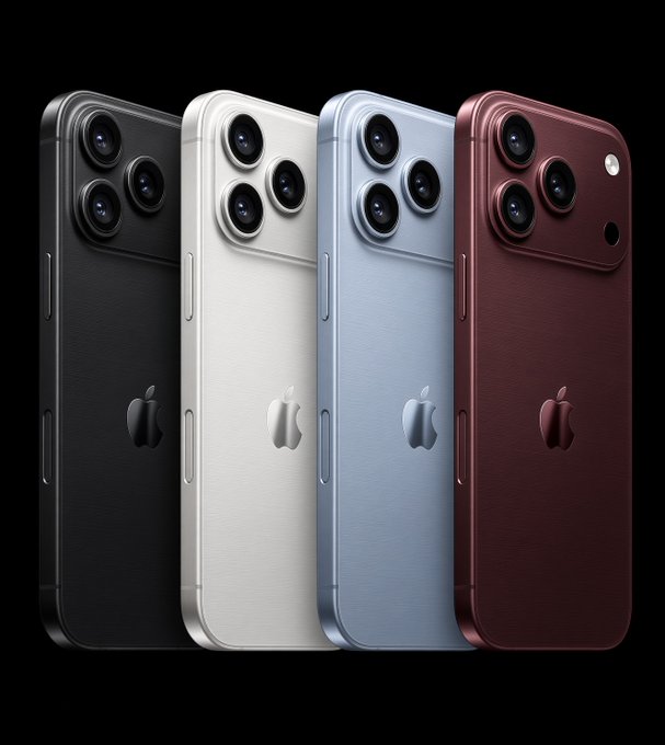 Four iPhones in black, white, blue, and dark red are displayed side by side against a black background, showcasing their rear camera systems and Apple logos. The image illustrates the prize being offered in the giveaway post, which promises four iPhone 18 Pro Max devices to lucky followers who like and comment on the post.