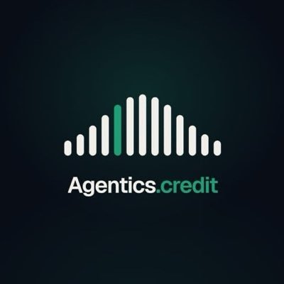A logo for 'Agentics.credit' displayed on a dark teal background, featuring an abstract icon made of vertical white bars with one teal bar in the center.