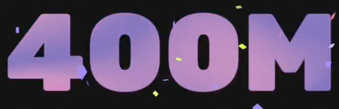 The image features a text banner set against a black background displaying the number "400m" in white letters. This banner also contains colorful confetti scattered across the top, creating an eye-catching visual effect. The caption underneath the banner indicates that XO Market has already achieved a trading volume of $400M and is still in its beta stage at approximately $100M away from reaching $500M.