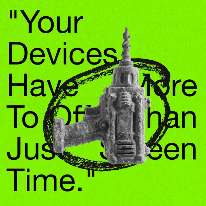 An image of a gray fire hydrant with a black circle drawn around it on a bright green background, overlaid with the text "Your Devices Have More To Offer Than Just Screen Time." The image relates to the post by visually representing the idea that devices have untapped potential beyond typical use, supporting Titan Network's message about monetizing idle bandwidth, storage, or compute.
