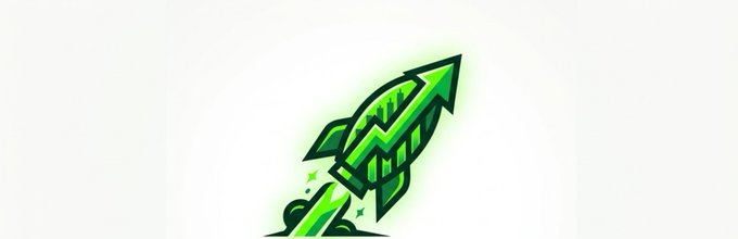 A pixel-art graphic of a green rocket ship blasting off upward, commonly used as a logo or icon for upward trends or growth.