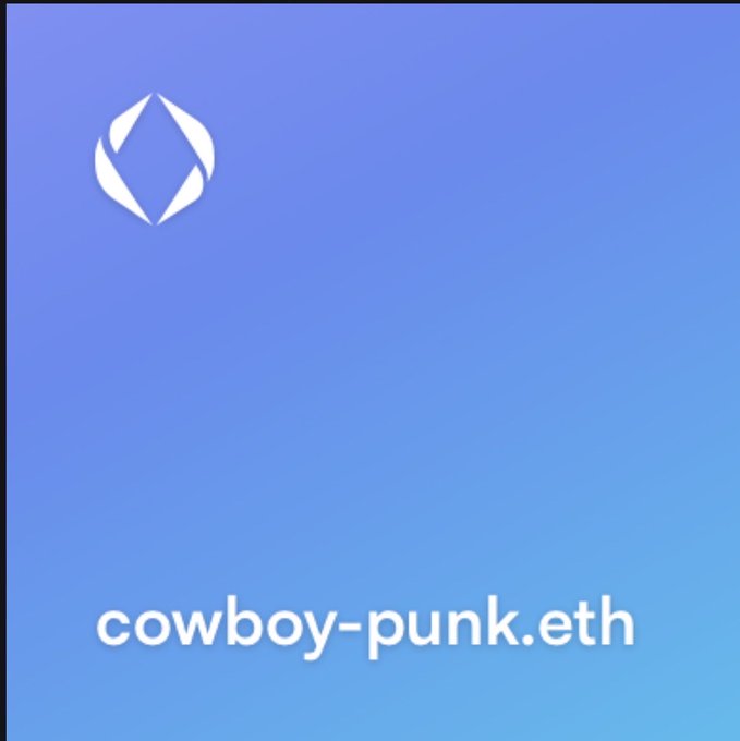 The image features a blue background with white text that reads "COWBOY-PUNK.ETH" at the bottom of the image, which appears to be an advertisement or promotional material for a cryptocurrency called eth. The text is written in a smaller font size than the rest of the image and is positioned below the logo on the right side.