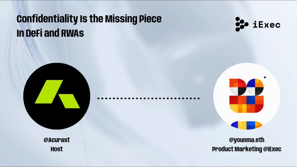 The image features a white background with two logos - one black and one green. The black logo displays the text "Confidentiality is the missing piece" while the green logo has the words "In DeFi and RWA's" written on it. Below these logos, there are three bullet points explaining what confidentiality means in the context of DeFi and RWA (Defining Confidentiality in DeFi and RWA: The Missing Piece).