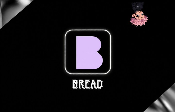 The image displays the "BREAD" logo, featuring a stylized purple "B" inside a glowing rounded square on a black background, with an anime-style character in the upper right corner. This branding represents the BREAD project being promoted in the post, which highlights its new Solana-based platform merging prediction markets with token launches.