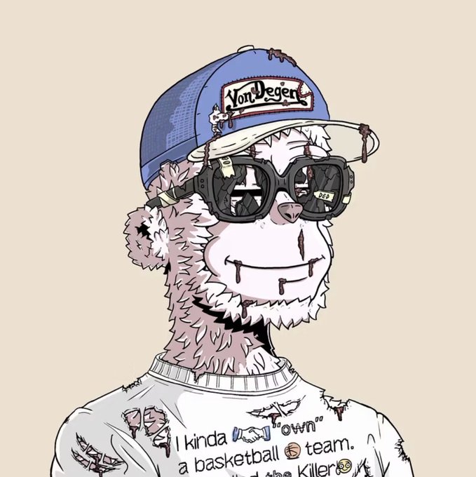 Digital illustration of an alpaca wearing a 'Von Dutch' cap and sunglasses, with a sweater reading 'I kinda own a basketball team'.