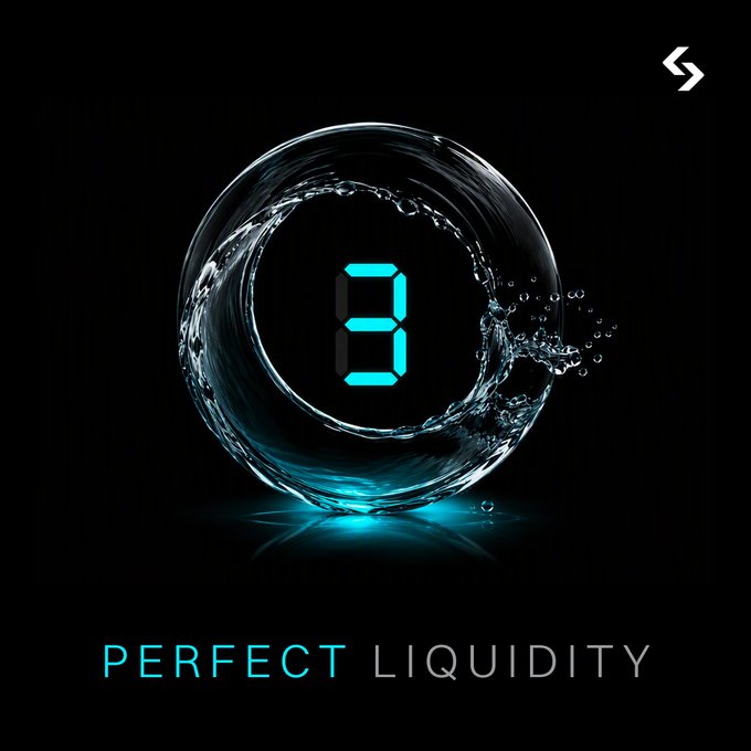 A graphic with the number '3' displayed in cyan inside a swirling ring of water, with the text 'PERFECT LIQUIDITY' at the bottom.