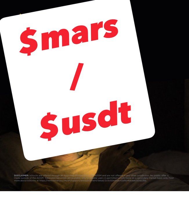 A graphic displays the text '$mars / $usdt' in bold red letters on a white background, with a disclaimer at the bottom about bStocks being offered through an Approved Principal.