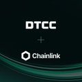 The image features the DTCC logo above a plus sign and the Chainlink logo, with the post highlighting the massive scale—quadrillions—of financial transactions being processed. It visually represents the partnership between DTCC and Chainlink to bring traditional financial market data onto blockchain infrastructure.