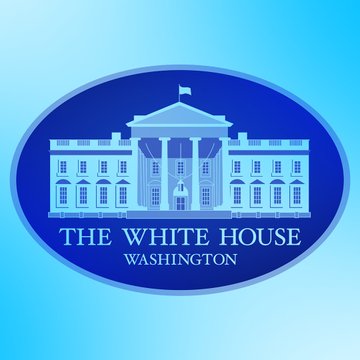 The image shows the iconic blue oval logo of "THE WHITE HOUSE WASHINGTON," featuring a stylized illustration of the White House building. This visual relates to the post by symbolizing the venue where crypto executives will meet to discuss the frozen CLARITY Act and stablecoin reward regulations.