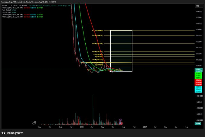 A TradingView chart of PLTR (Palantir) showing multiple moving averages (MA 20, MA 50, MA 100, MA 200) and Fibonacci retracement levels including 4.618, 3.618, 2.618, 1.618, 1.27, 1.00, 0.618, and 0.382, with a white rectangle highlighting a potential price reversal zone.