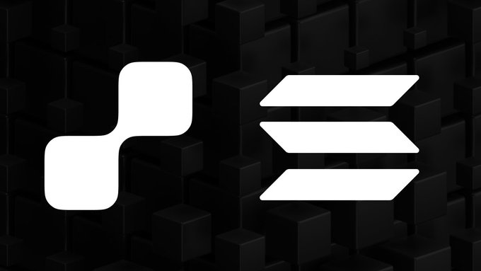 The image features two logos side by side against each other - one black and white logo with a "S" inside, and another white logo with an "E" inside. The text above the logos reads " Want to invent on your @solanamobile ? $HIIE will be shortly available to develop and build seamlessly. With support from @EasyA_Kickstart".