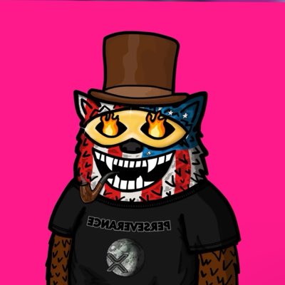 A digital illustration of a red and white cat-like character wearing a brown top hat and a black shirt with 'EDMASEVEREST' printed on it, set against a pink background.