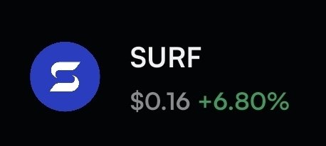 The image displays the SURF cryptocurrency ticker at a price of $0.16 with a +6.80% gain shown in green. This aligns with the post highlighting SURF's significant price increase from $0.03 just a few weeks prior.