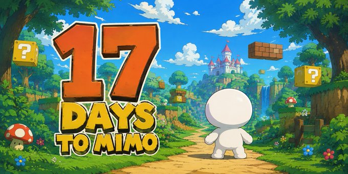 A colorful video game-style thumbnail with a countdown reading '17 DAYS TO MIMO' featuring a small white character on a path toward a castle, surrounded by mushrooms, question mark blocks, and floating bricks.