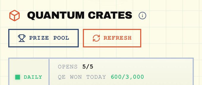 In the image, there are two notifications displayed next to each other. The first one is for a Quantum Crates prize pool that was opened 5 days ago and ended up with -150 QE results. The second one is about a 2-day streak of negative QE already, and it also mentions a competition called "Quantum Crates Opened". The post appears to be discussing the results of these openings in a chat thread.