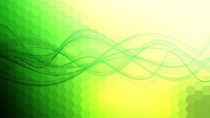 An abstract digital background featuring flowing wave patterns in green and yellow tones with a hexagonal grid overlay.