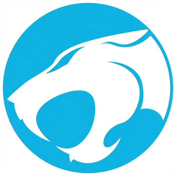 A circular blue and white logo featuring a stylized fox or wolf head design.
