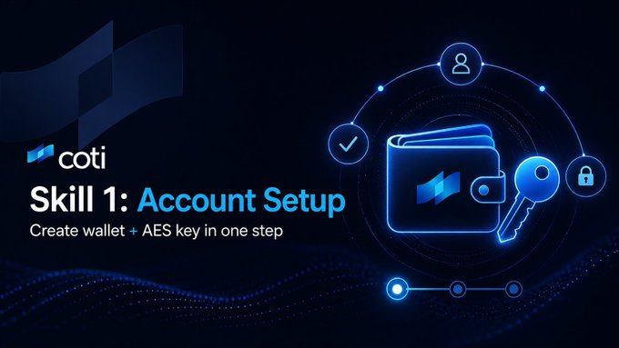 The image shows a tutorial video that teaches users how to create an account using COTI's Skill 1: Account Setup feature. It explains that creating an account requires both a wallet and an AES key, which are shown in the image. The wallet is designed for storing digital assets like cryptocurrencies or other valuable items, while the AES key is used for encrypting sensitive data. The tutorial provides step-by-step instructions on how to create an account using these two components, ensuring that users can easily set up their accounts and utilize the wallet and AES key effectively.