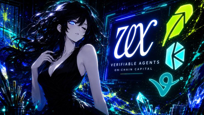 A stylized anime-style woman with flowing dark hair stands beside a glowing neon "UX" logo reading "VERIFIABLE AGENTS ON-CHAIN CAPITAL," visually framing the post's message about abandoning speculative memecoin gambling on Robinhood Chain for a more structured, verifiable on-chain investment approach.