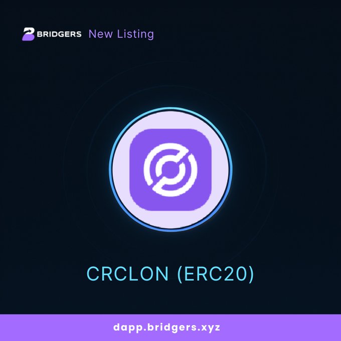 The image features a purple circle containing a white "CRCLON" logo, which is the main focus of the image. The background of the image is black with a blue border around it. Below the circle, there's text that reads "CRCLON (ERC20)". This text provides information about the CRCLON token and its purpose in the cryptocurrency world.