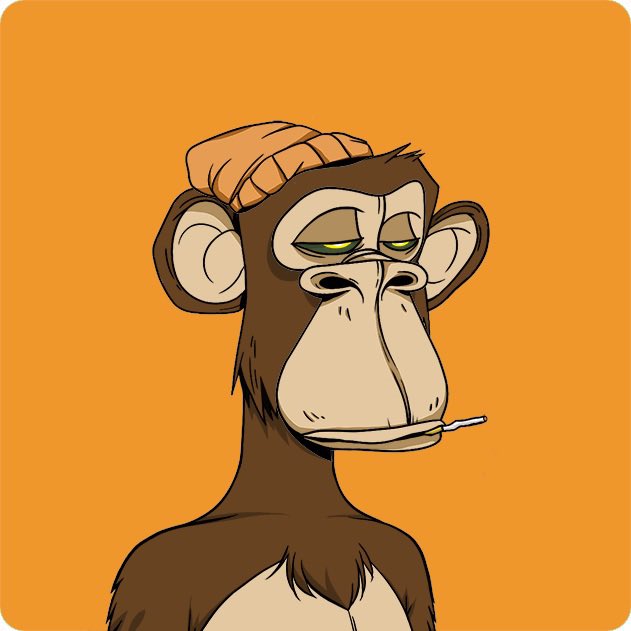 The image features a cartoon monkey wearing an orange hat, sitting against an orange background with its mouth open as if eating something out of a banana peel. The caption "Bored Ape Yacht Club" suggests that this image might be related to a cartoon character or a mascot for a club or organization named "Ape Yacht Club".