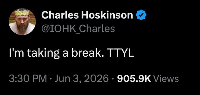 The image features a Twitter account with a post made by Charles Hoskinson. In his post, he wrote that he will be taking a temporary break from Twitter due to concerns about the platform's future success. He mentioned that the Cardano ecosystem was currently experiencing "waves of failure" and that he wanted to take some time off before making any further decisions or involvement with the project. The post includes several statistics about the failing ecosystem, with one of them being 905k views. This message can be seen as an attempt at humor or a call for introspection from Charles Hoskinson.