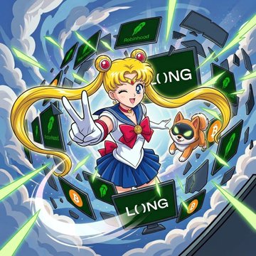 An illustration of an anime character resembling Sailor Moon holding a peace sign, accompanied by a cat and surrounded by green cryptocurrency coins labeled "LUNG".