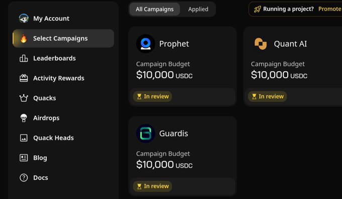 The image shows a screenshot of a campaign management dashboard for an AirDrop project. The dashboard displays various campaign details such as the budget, followers, and reviews. There are two campaigns shown on the screen - one named "Campaign Budget" with a total budget of $10,000 USDC, and another named "Campaigns" with a total budget of $10,000 USDC. The post suggests that the team is advancing development in the project, which could potentially lead to more campaigns being launched or existing campaigns being expanded upon.
