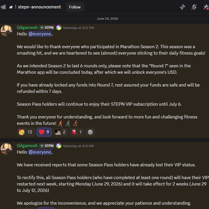 A screenshot of a social media post that appears to be an announcement about marathon season passes, stating how people can apply for these passes or updates regarding the application process. The post also mentions a user named Gilgamesh who has already received reports from others that their Season Pass holders have lost their VIP status and need to be offered a refund. The post suggests that this issue could potentially affect many users if not addressed soon, as it was reported in August 2016.