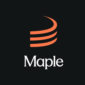 The image displays the Maple logo, featuring an orange stylized emblem above the white "Maple" wordmark on a black background, representing the Maple Finance platform. This branding accompanies the announcement of Maple's selection of Ethena's GENIUS-compliant USDtb to back its syrupUSDC and syrupUSDT products.