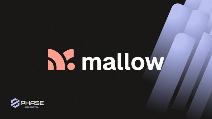A logo graphic for 'mallow' featuring a pink coral-like icon on a dark background with geometric shapes, and a 'PHASE CELEBRATION' logo in the corner.