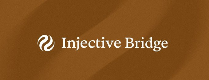 A logo banner for 'Injective Bridge' featuring white text and a stylized swirl icon on a brown background.