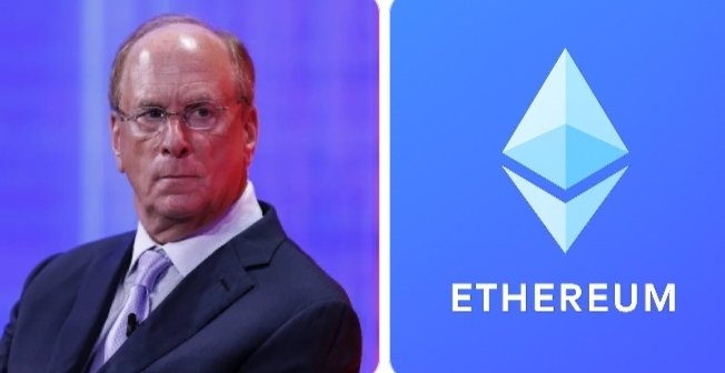 Larry Fink, CEO of BlackRock, is pictured alongside the Ethereum logo, visually reinforcing the post's claim about BlackRock clients purchasing $57.79 million worth of ETH.