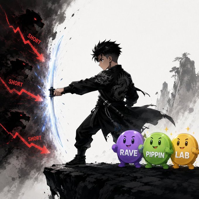 The image features a man dressed as a dragon with a sword, standing on top of a cliff overlooking a valley below. In front of him are three small figures representing different types of coins - Rave, Pippin, and Lab. The coins have distinct colors and sizes, adding to the visual appeal of the scene. The post discussing these coins seems to be about the concept of tokenomics in trading or investing, where tokens like these can be bought and sold on a secondary market for their underlying value. This is an interesting way to explore the world of digital assets and how they function within the broader financial landscape.