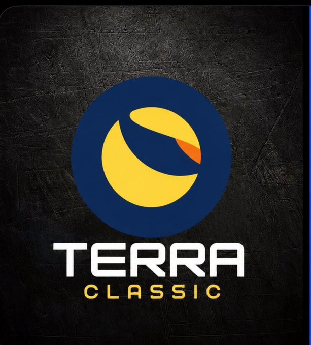 Logo of Terra Classic (LUNC), a cryptocurrency project, featuring a yellow crescent and blue sphere design on a dark background.