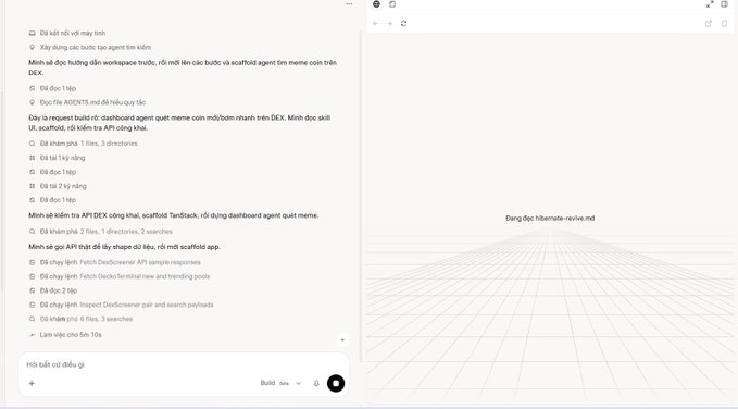 Screenshot of a chatbot interface displaying a multiple-choice quiz in Vietnamese about Web3, scams, and the HiAgent AI project, with a 3D grid background.