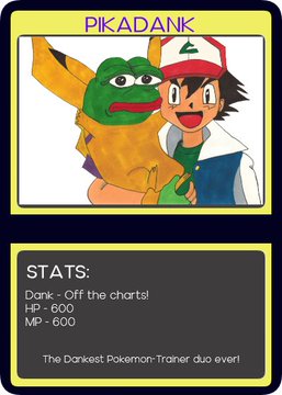 The image features a Pokemon card with a cartoon character named Pikachu from the Pokemon franchise. The card includes text that provides information about Pikachu's statistics, such as its rarity, HP, and MHP values. The card also mentions that Pikachu has been created by four different artists over the course of ten years.