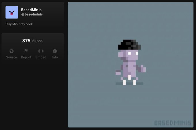 The image features a small picture of a purple robot character, presumably created as part of an update or release for a gaming platform like Minecraft. The post includes a description of the new character, stating that they are "based on minis" which indicates a connection to the miniatures game. The post also mentions that there is an update available and that the number of views so far has been recorded at 875. The post encourages the user to search for more information about this update or the miniatures game itself, possibly sharing a link in their response if it's useful.