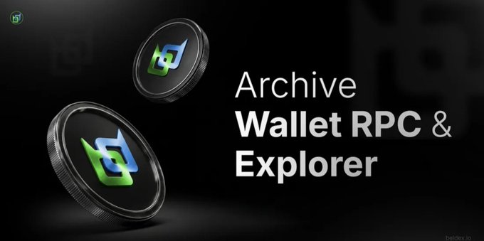 The image is a promotional graphic featuring two dark, metallic coins with the green and blue Beldex "B" logo against a black background, alongside the text "Archive Wallet RPC & Explorer." It visually supports the post's message about Beldex preserving transaction history through its archive wallet and explorer tools following the Hardfork 21 rollback.
