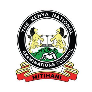 The official logo of The Kenya National Examinations Council, featuring two lions flanking an open book above the word 'MITIHANI' on a red ribbon banner.