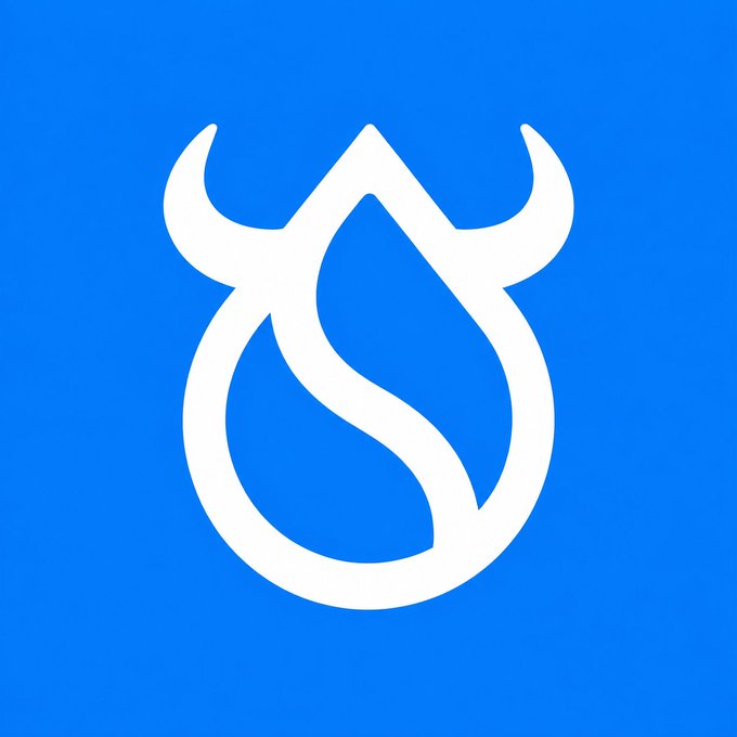 A minimalist blue square logo featuring a white water droplet design with horn-like curves at the top, resembling the Sui blockchain's brand mark. The image aligns with the bullish post about Sui, visually symbolizing the cryptocurrency being discussed and its liquid/fluid growth narrative.
