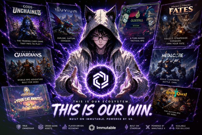 The image features an advertisement for a video game called "Immutable", which has been released recently. The poster showcases various gameplay options, including different characters such as a cat with a hooded jacket, a person wearing glasses, and a dragon. The poster also includes text that reads "This is our win." This message emphasizes the positive aspects of the game and encourages gamers to enjoy it regardless of its age or popularity.

The image is related to the post because it promotes the idea that Immutable is an enjoyable game for all ages and preferences, rather than focusing on whether a game is old or new. The poster aims to attract potential players by highlighting the fun aspects of the game and encouraging them to join in on the gaming experience.