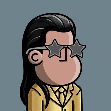 A cartoon avatar of a woman with long black hair, wearing star-shaped sunglasses and a yellow blazer, depicts the NFT character sold as NPC #9993 for 0.345 ETH, matching the post's announcement of the sale.