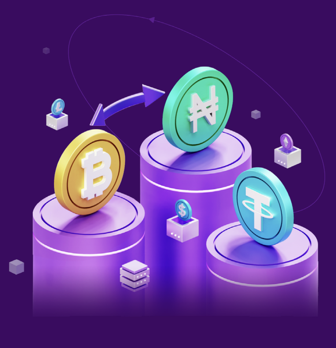 The image features a purple background with three stacks of coins, including Bitcoin and Naira, placed on top of each other. The Bitcoin stack is positioned above the Naira stack, indicating that Bitcoin is being converted into Naira. The text "BTC to Naira in seconds? Say less! Sell Bitcoin, USDT and more with Naira directly on Remitano!" emphasizes the conversion process taking place within the image.